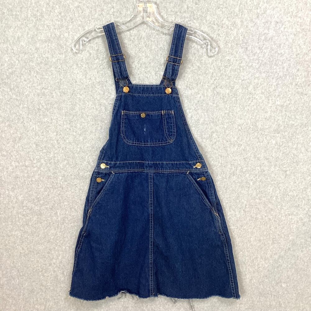 Vtg Pointer Brand Overall Bib Denim Jumper Size 6-7 Raw Hem Preppy USA 80s 90s